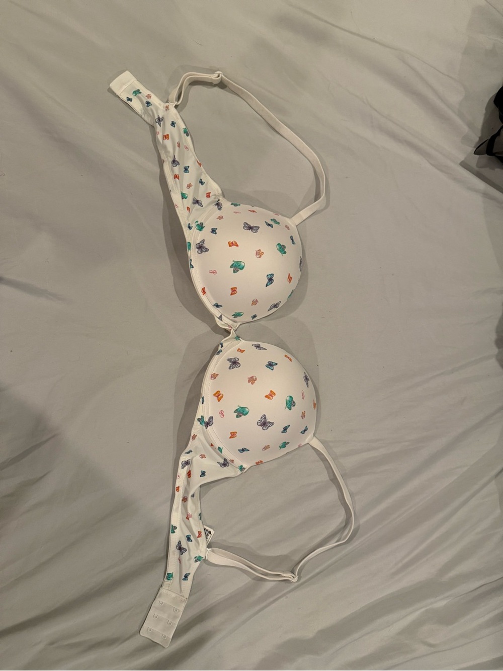 PINK Victoria's Secret White Bra with Multicolor Butterfly Print